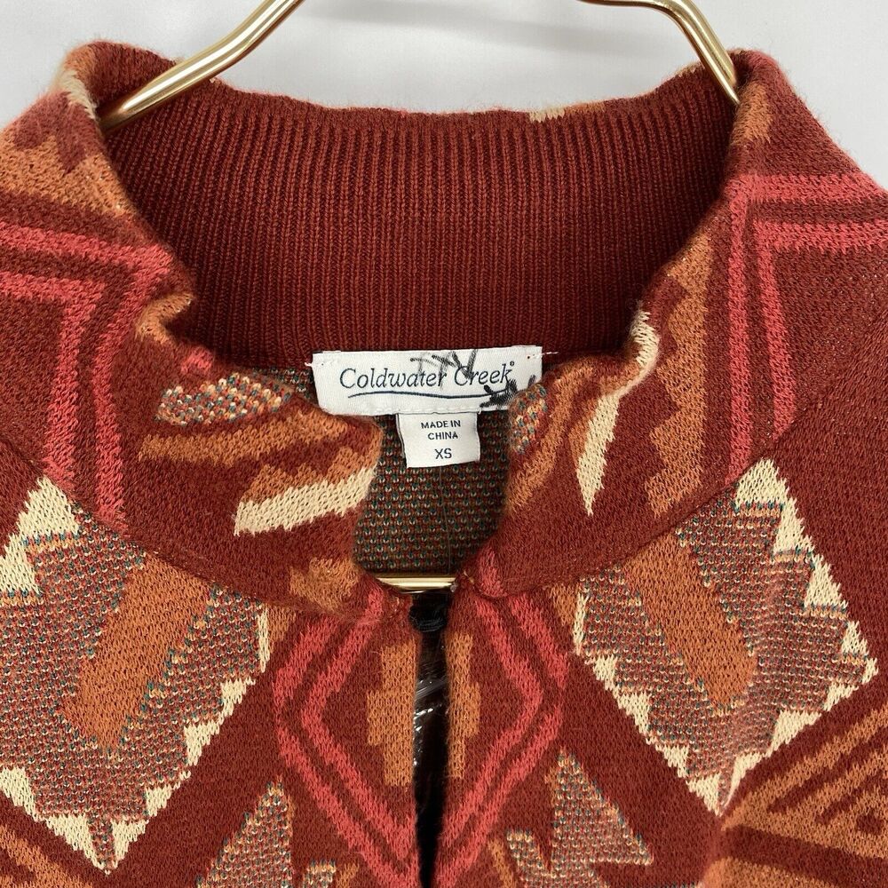 Coldwater Creek Southwestern Aztec Sweater Cardigan Rust Turquoise Womens XS - Picture 3 of 8